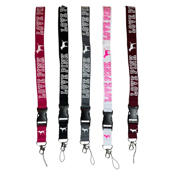 5 VS Love Pink Lanyards Keychain Combo ID Holder NWOT 19" Work School Themepark - Picture 1 of 9